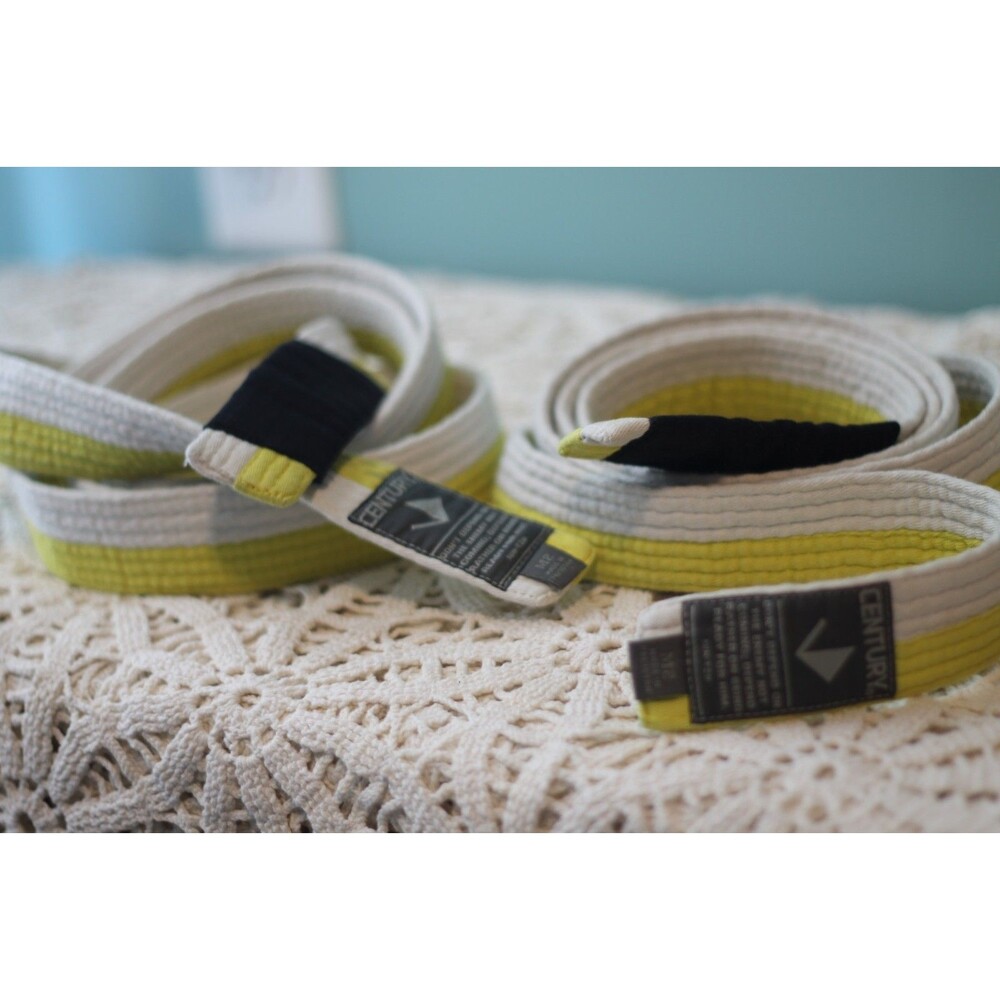 (2)Century White * Yellow Brazilian Jiu-Jitsu Martial Arts Belt M2 76 1/2" Used